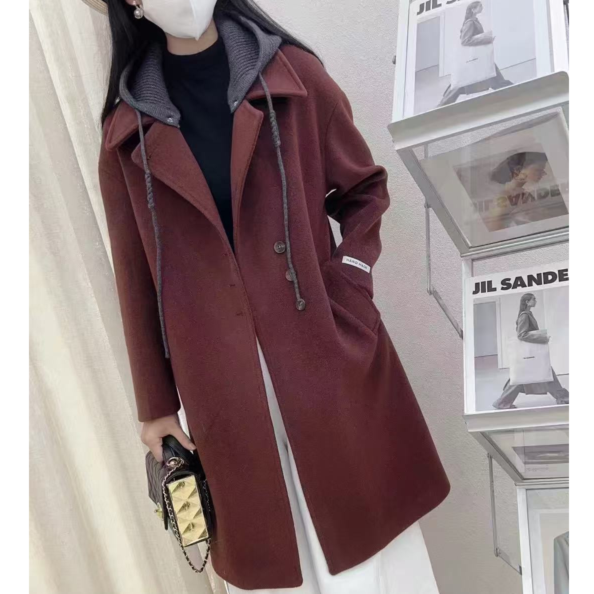 6901 新款韩版可拆卸连帽中长款时尚大衣 三楼