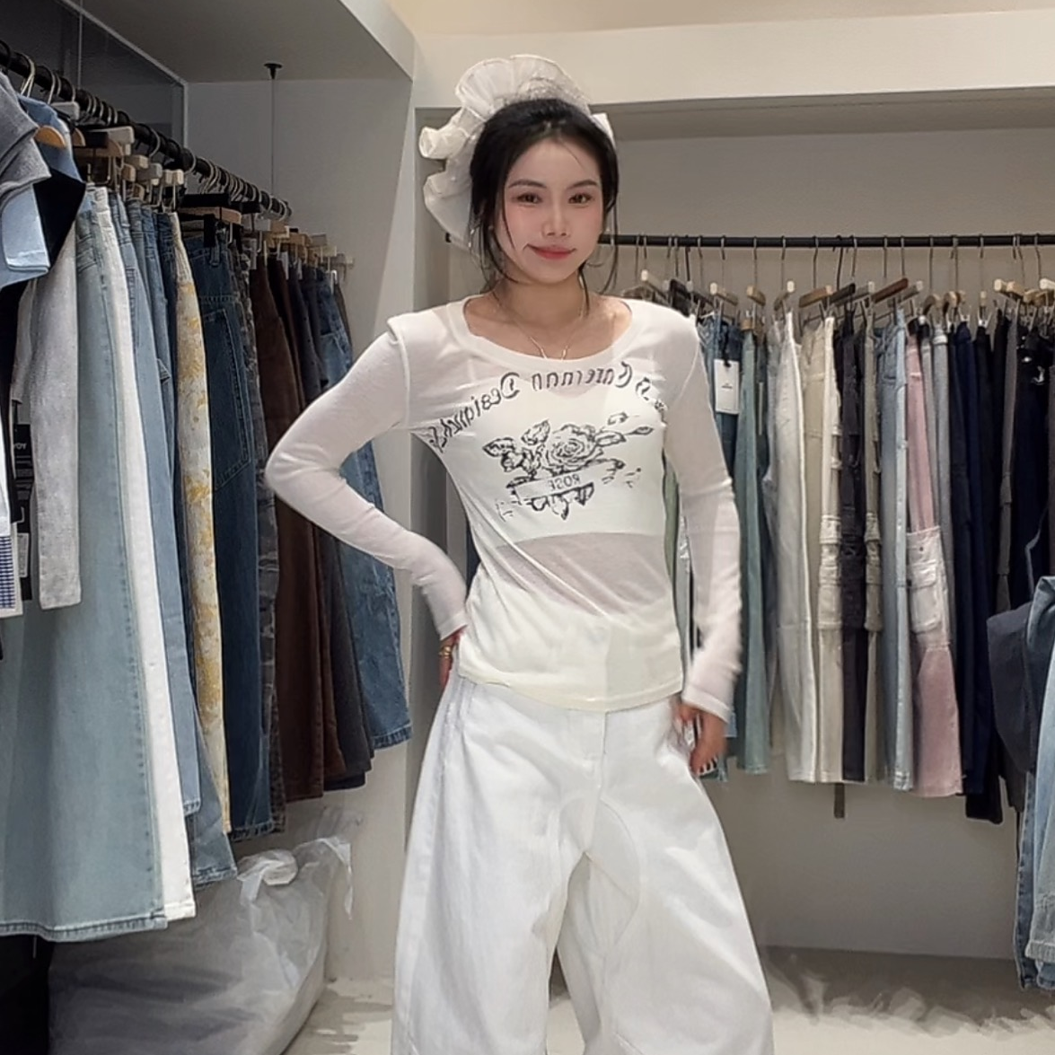 【N娜—莫奈花园】春季新款显瘦玫瑰花设计感打底上衣