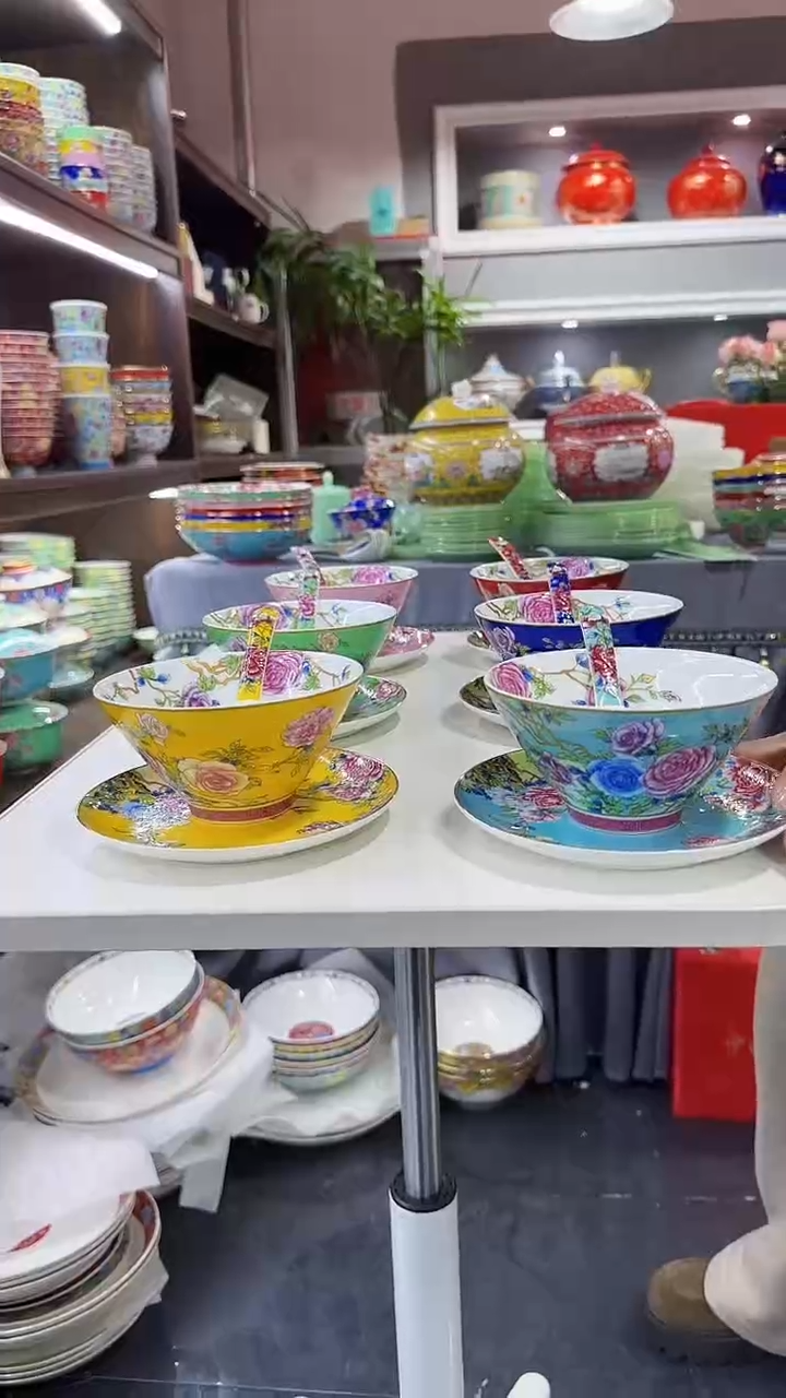 瓷片三件套碟碗勺6套景德镇陶瓷