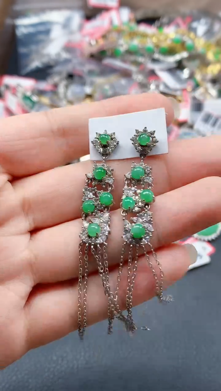 银S925镶嵌戒指翡翠天然A货缅甸翡翠