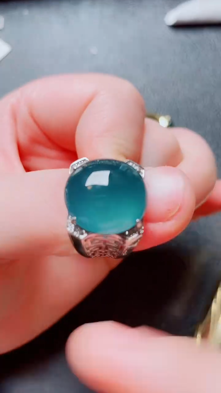 翡翠戒指银S925镶嵌翡翠