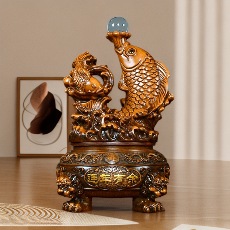 旋转鱼客厅玄关摆件工艺品家居乔迁礼品工长20高35CM