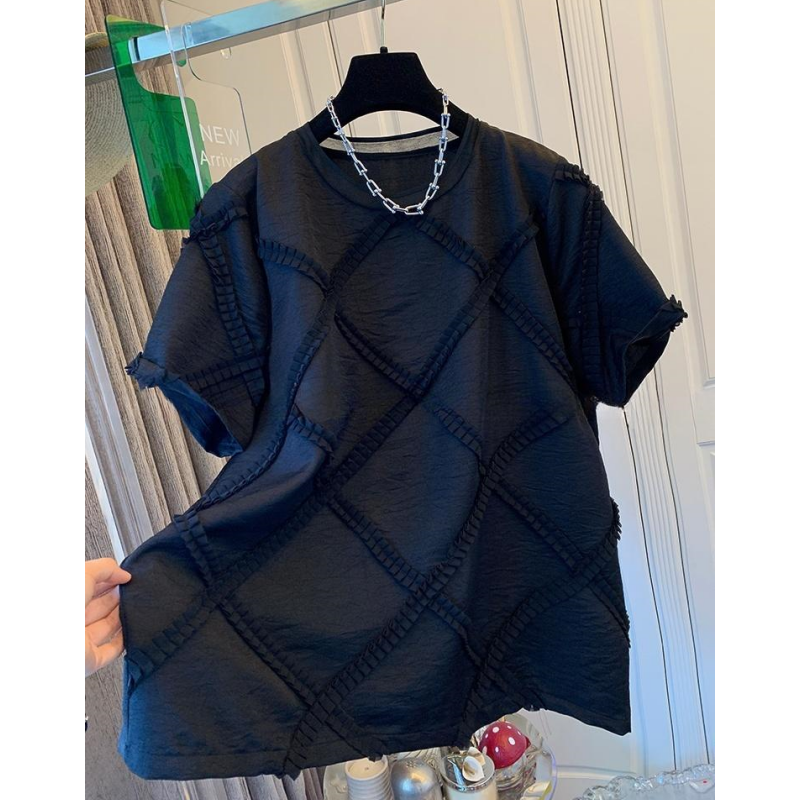 P0165独特超好看法式花边菱格短袖T恤宽松时尚衬衫上衣女夏季新款