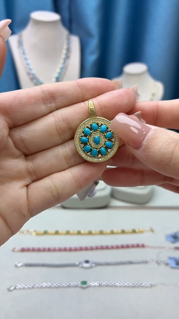 银S925镶嵌绿松石吊坠(不含链)123JH0102产品一个（多样性）