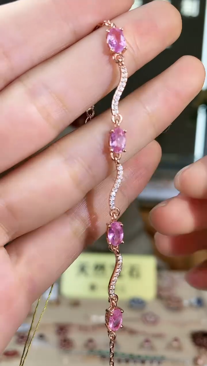 【闪购商品】彩色蓝宝石手链银S925镶嵌手链