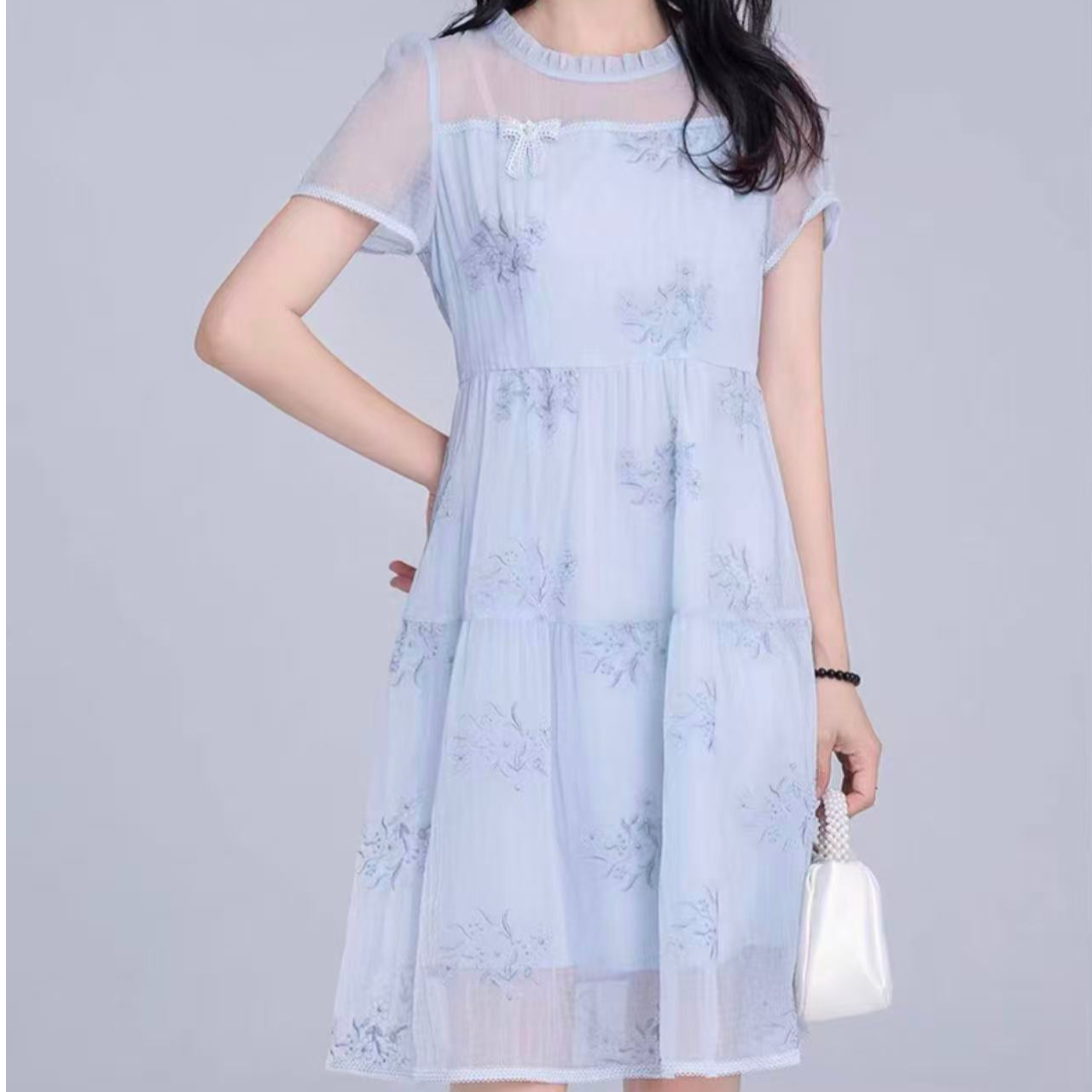 2025夏季新款气质修身小个子显瘦连衣裙女短袖