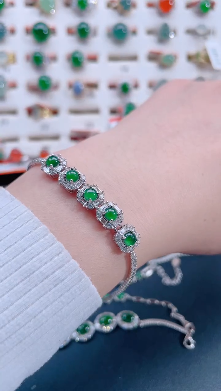 银S925镶嵌手链翡翠天然翡翠