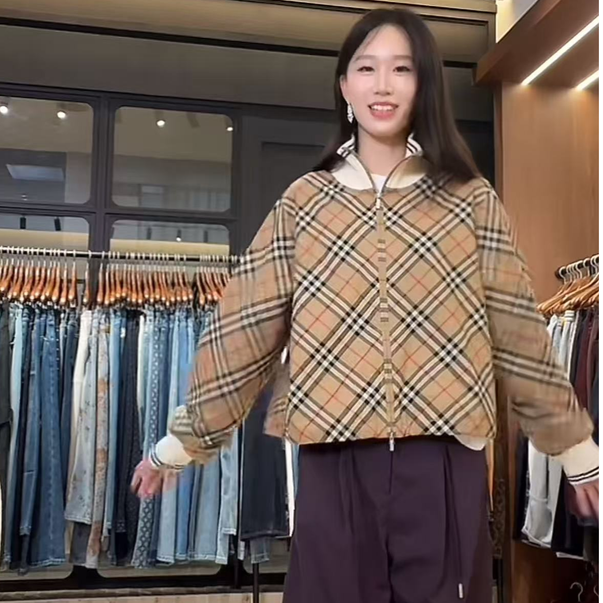 Mozch 英伦复古经典格纹撞色针织时尚外套168503