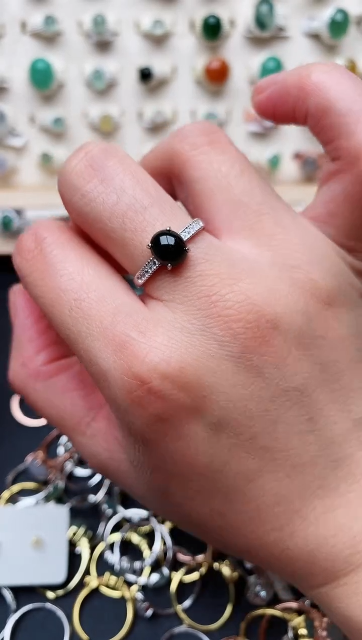 【闪购商品】翡翠戒指银S925镶嵌天然翡翠333 6+