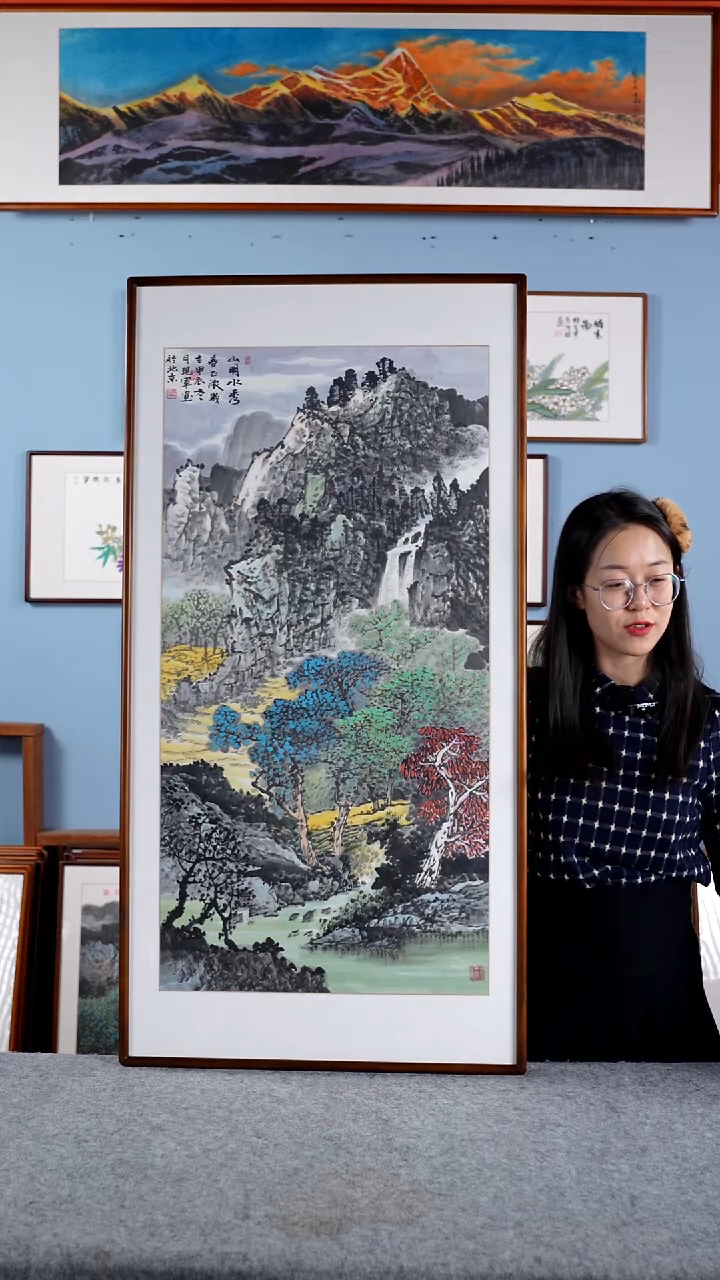 【闪购商品】国画张现军《山明水秀》带框尺寸122*62