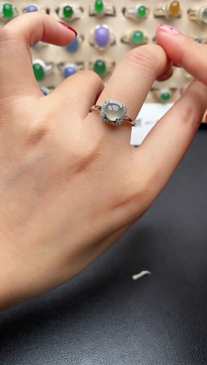 银S925镶嵌戒指翡翠一物一证一礼盒