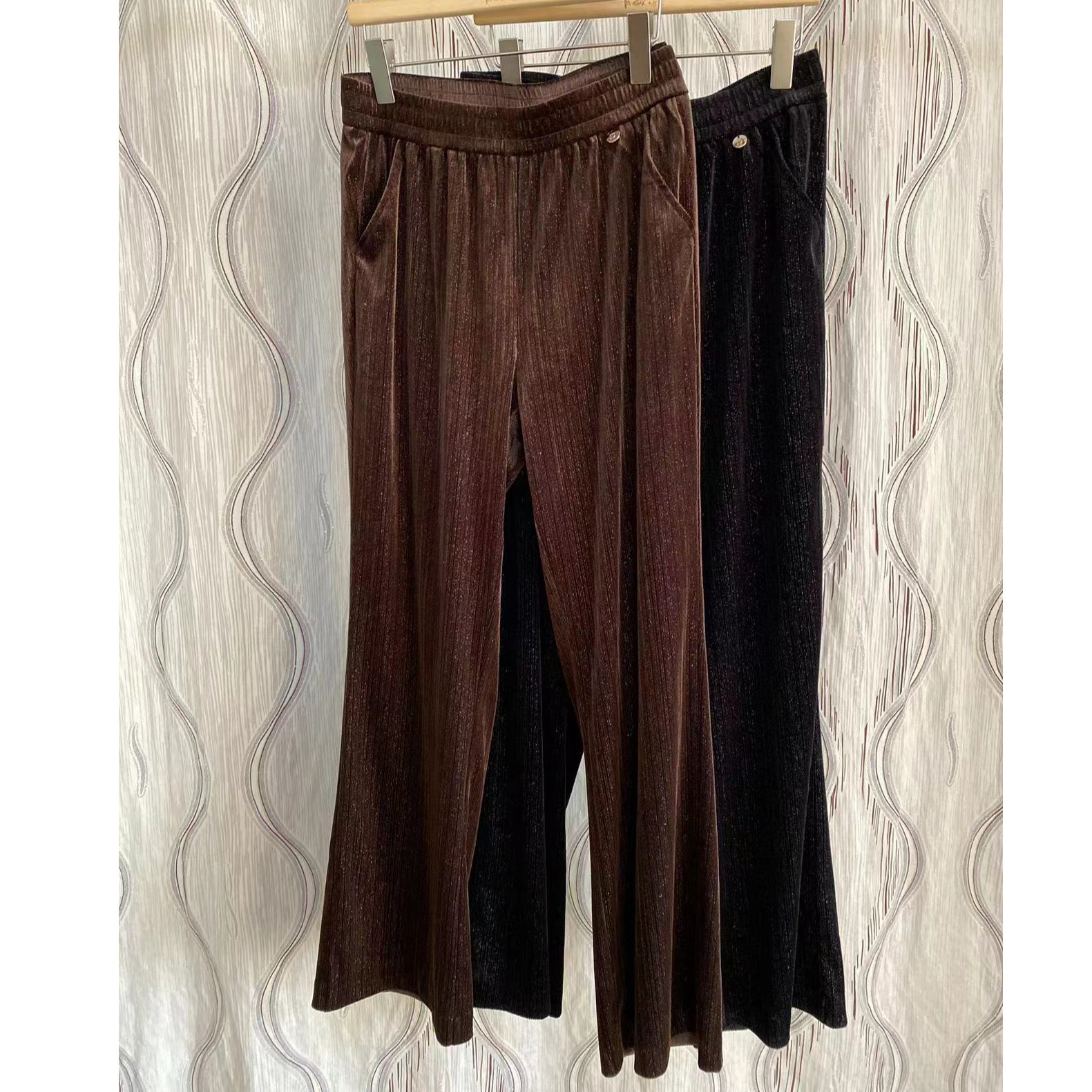 胖人坊大码女装丝绒亮星直筒裤01189 衣长105