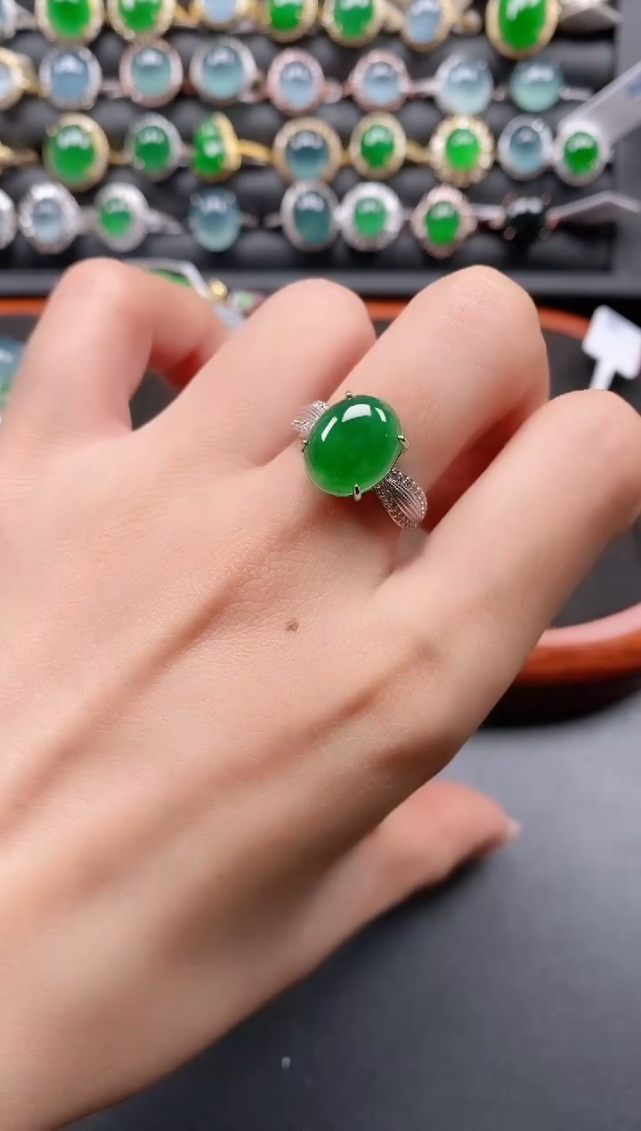 银S925镶嵌戒指翡翠1