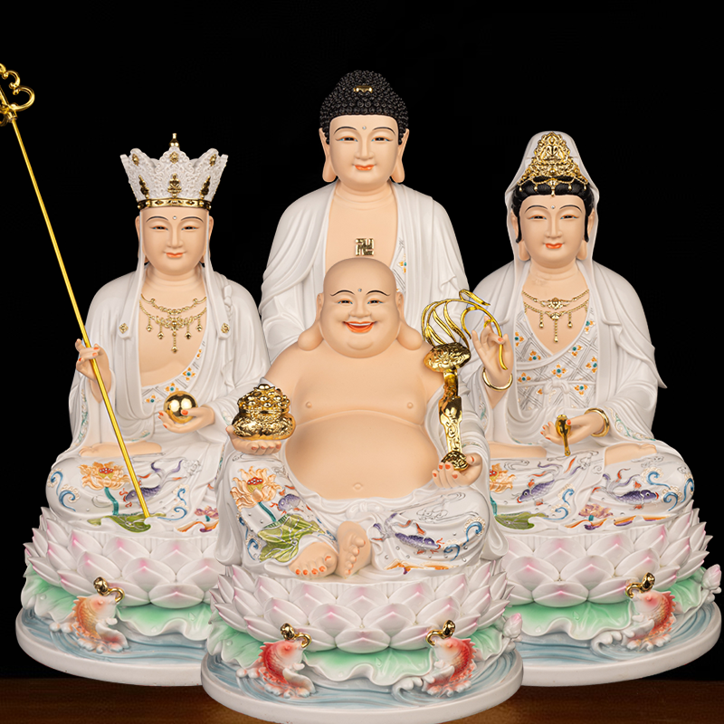 汉白玉工艺品全堂佛娑婆三圣佛像三宝佛观音地藏王菩萨弥勒佛摆件