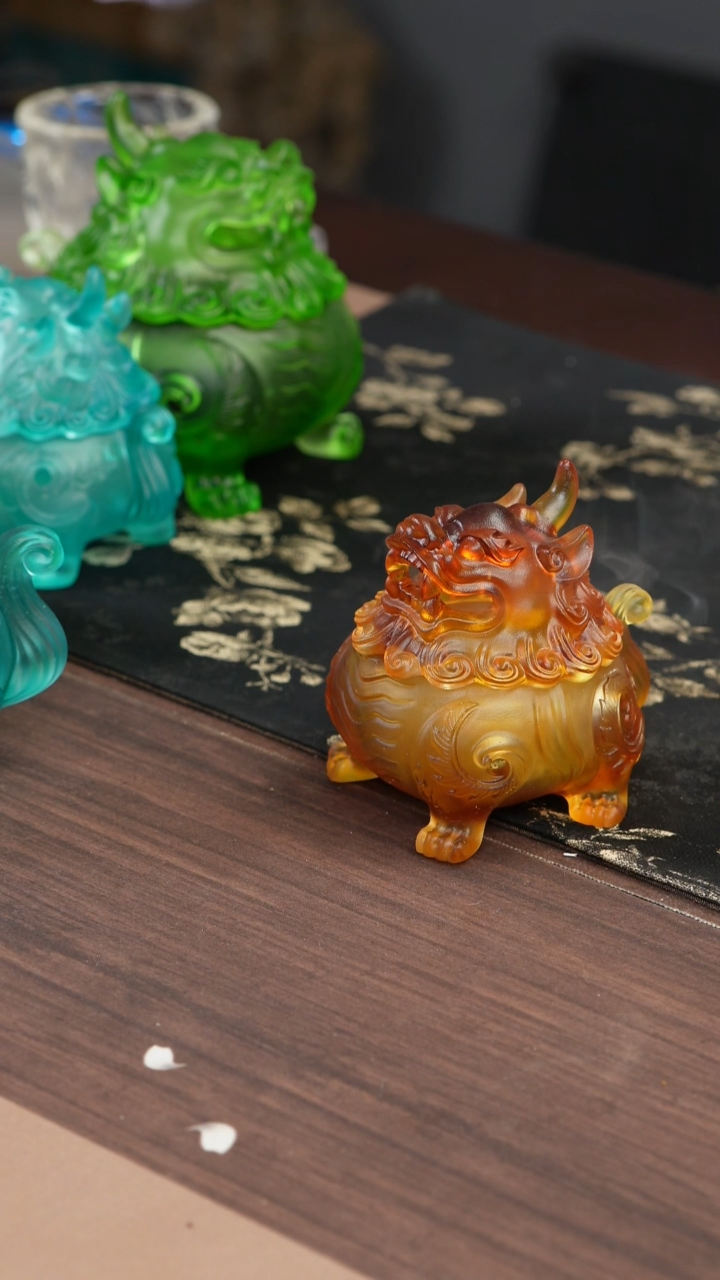 手工艺品琉璃用****0黄色狻猊香炉小号