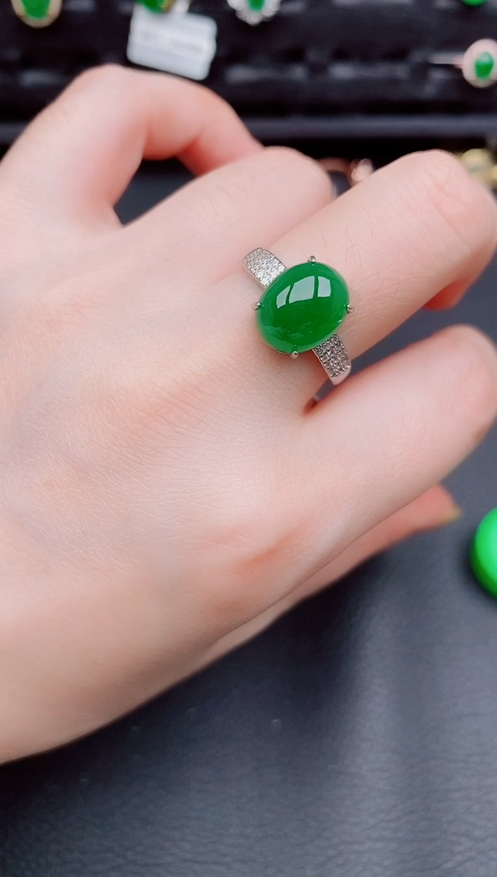 【闪购商品】翡翠戒指银S925镶嵌天然a货翡翠222