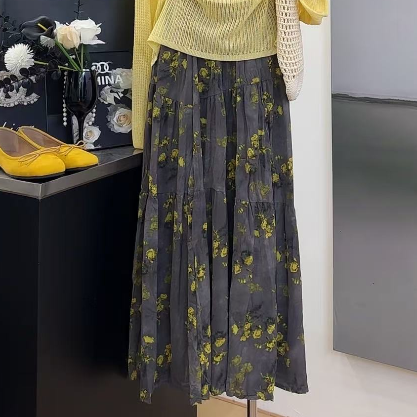 【椰椰假日】褶皱碎花半身裙-00087-1