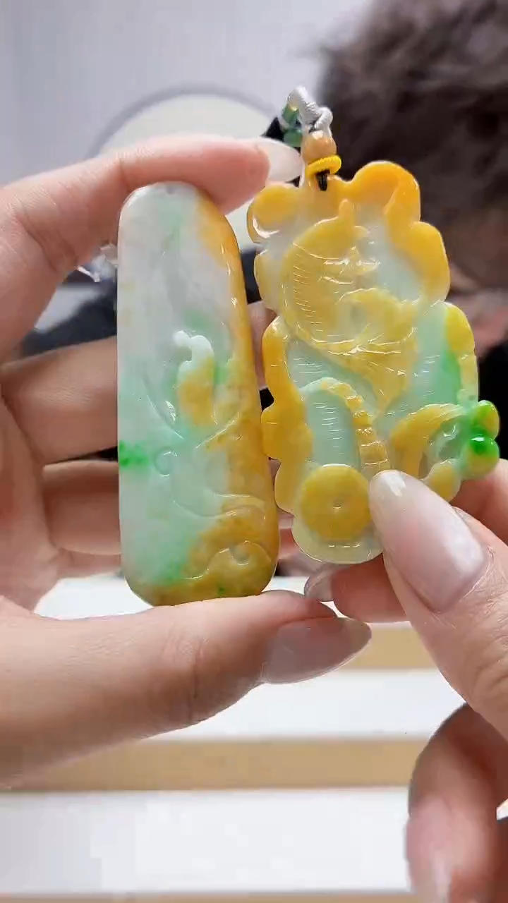 未镶嵌定制翡翠4688MM-毛货两件挂件76