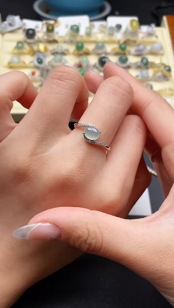 【闪购商品】翡翠戒指银S925镶嵌4444444+9