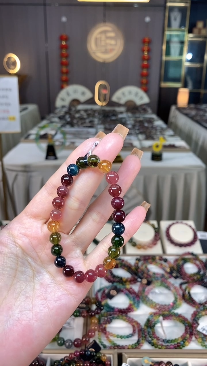 未镶嵌老矿碧玺彩虹单圈手串7mm+碧玺dan多样性发货一条