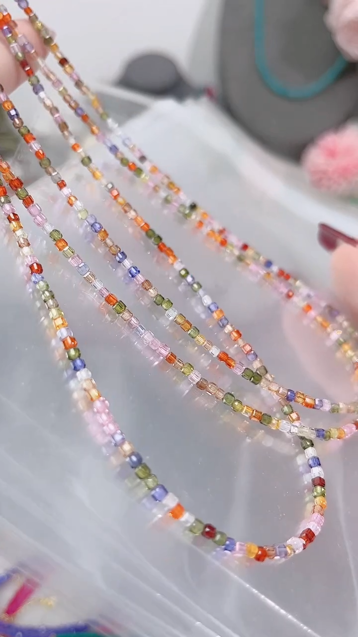 颈饰彩色蓝宝石银S925镶嵌方彩多宝39.9