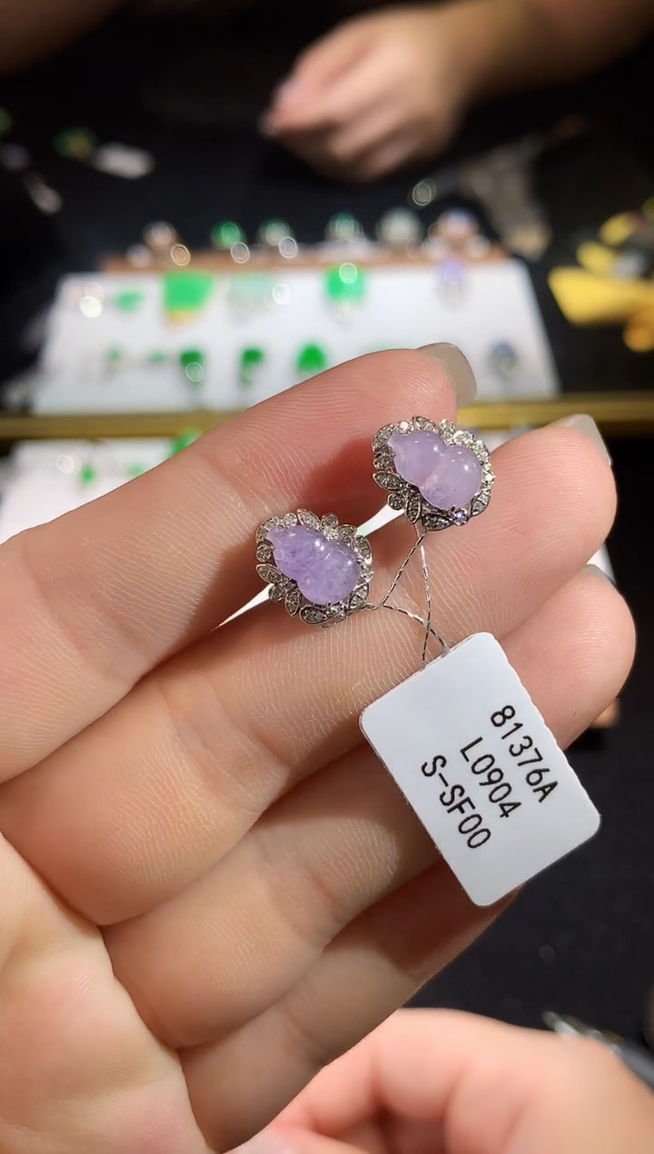 翡翠18K金镶嵌耳饰L0904多样性发其一