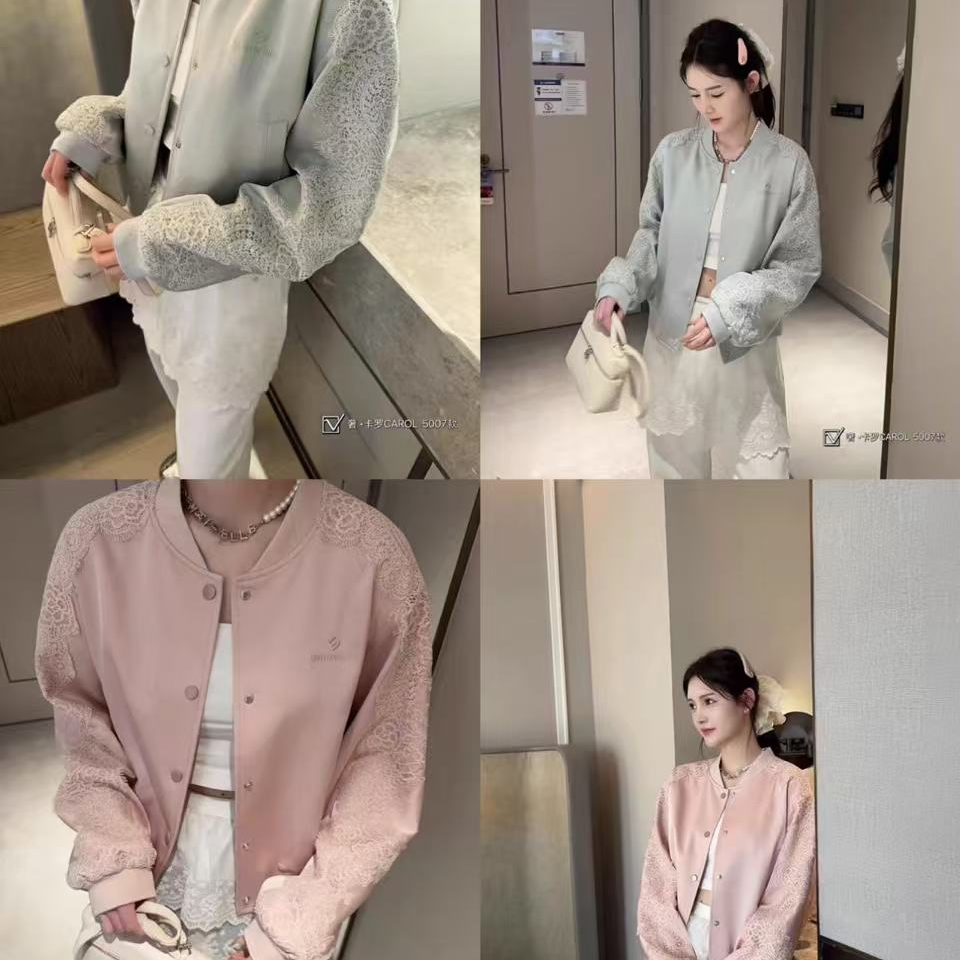007_新款重工蕾丝拼接棒球服短外套设计感宽松休闲百搭女装春