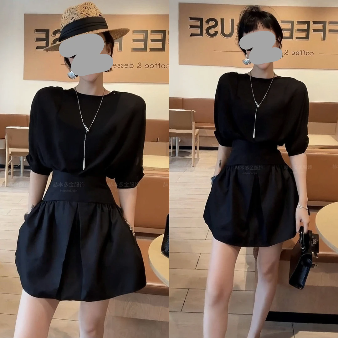 千金贵气名媛风时尚新款法式感短袖修身显瘦气质连衣裙洋气衣服女