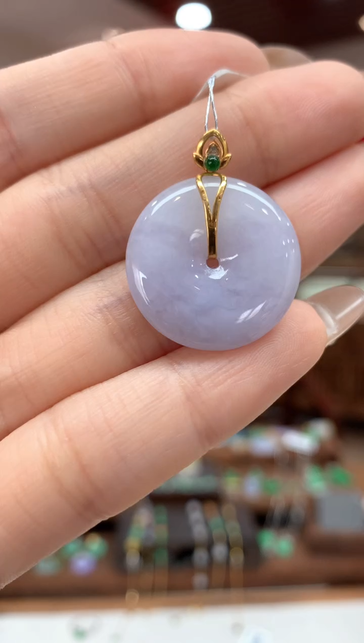 【闪购商品】翡翠吊坠(不含链)18K金镶嵌平安扣