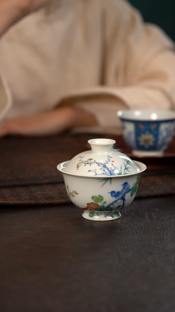 【闪购商品】杯聚澜堂斗彩花鸟盖碗