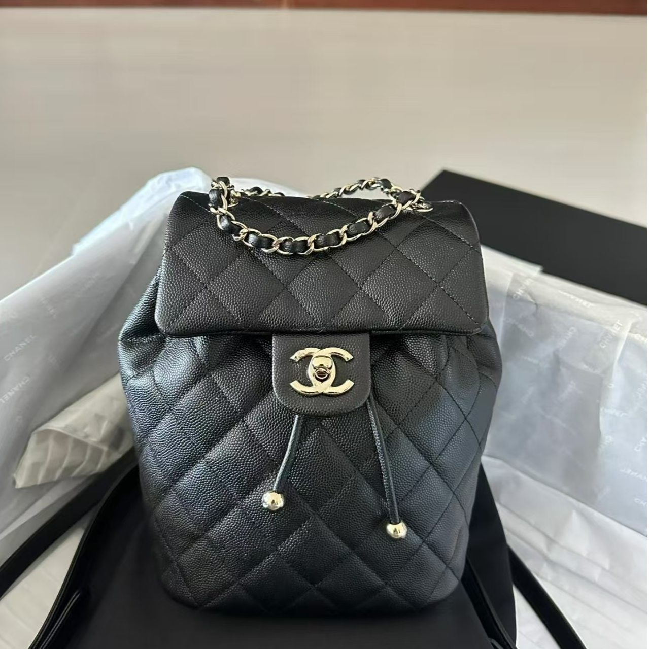 95新 Chanel/香奈儿 青奢荟/香奈儿黑色萨尔茨堡双肩包//61087