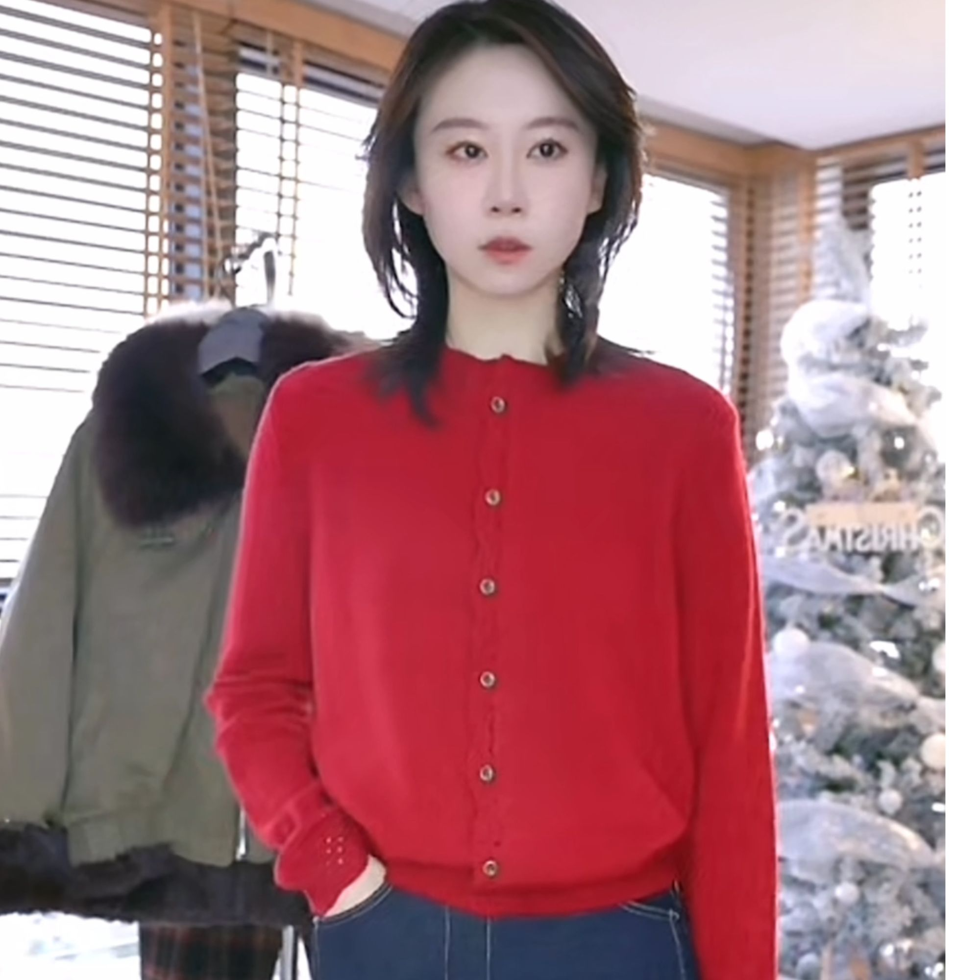 【镂空花边】秋冬100纯绵羊毛气质款加厚显瘦保暖针织开衫女MG8575