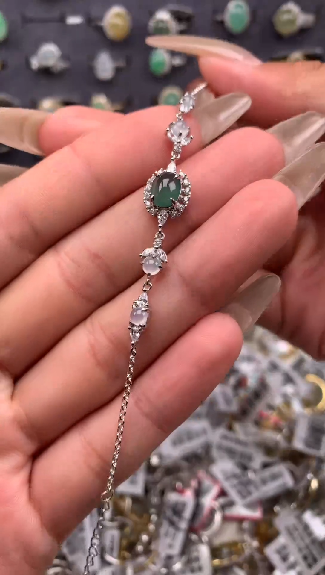 吊坠(不含链)银S925镶嵌翡翠手链