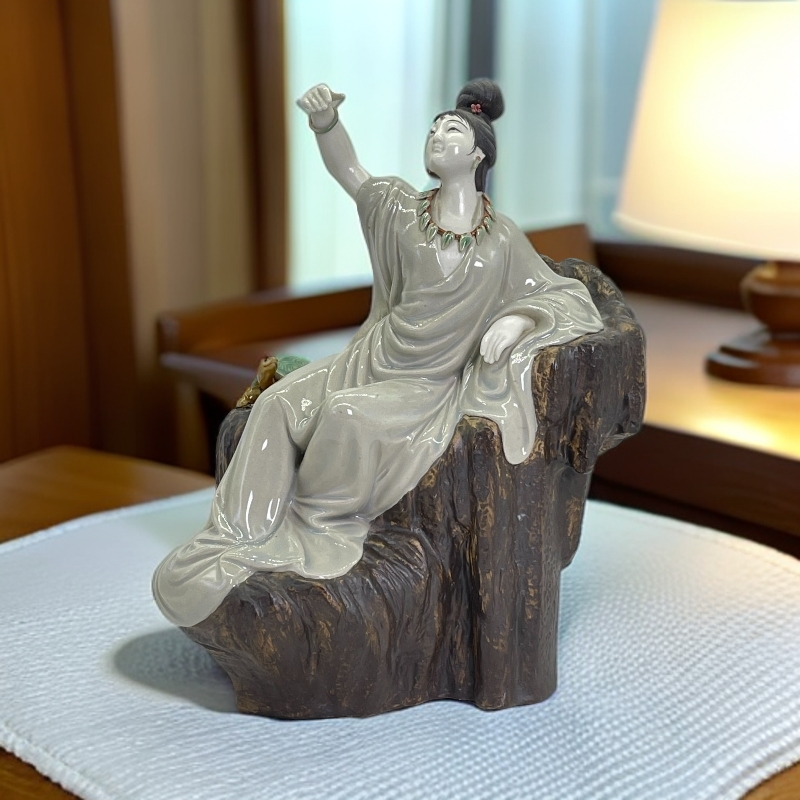 MEITAO/美陶 女娲 九天玄女客厅桌面吉祥如意陶瓷装饰手工小摆件
