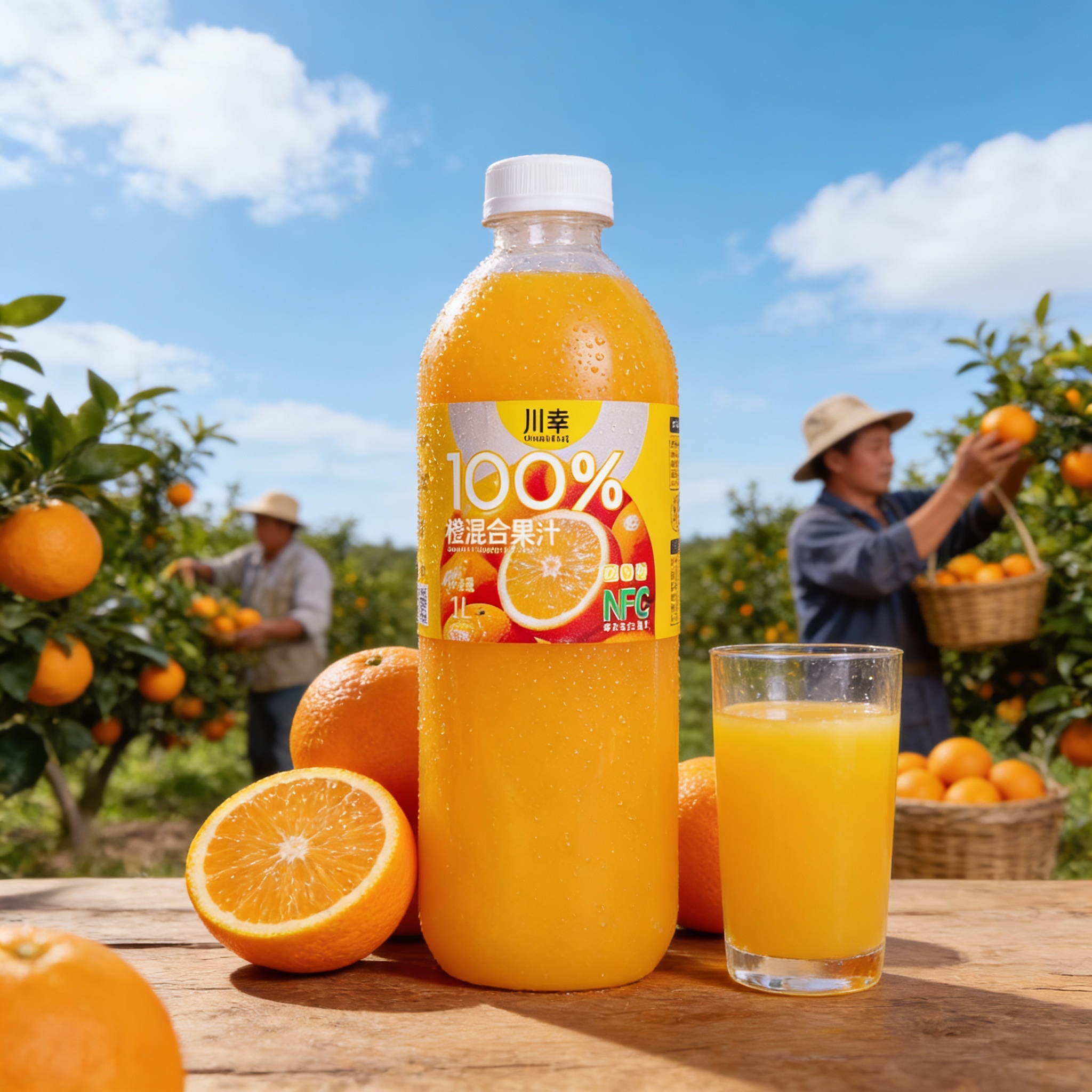 川幸100%橙汁果蔬汁饮品酸甜解腻添加NFC配料干净纯果汁1L大瓶