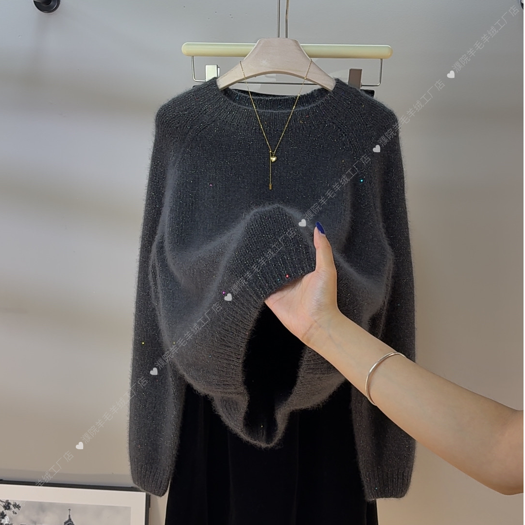 澳洲进口美丽诺（羊毛羊绒）百搭插肩韩版慵懒风带亮片女士-工厂店