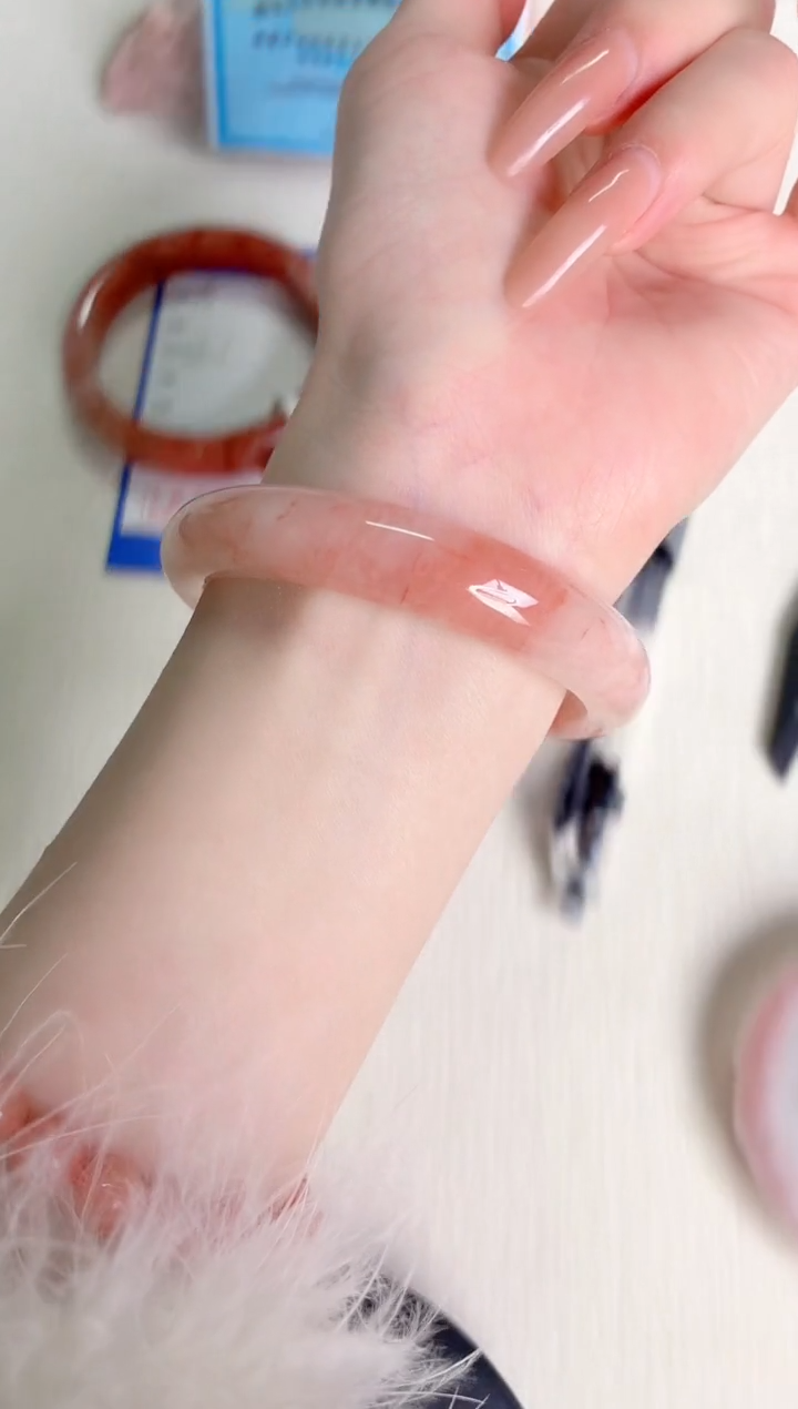 未镶嵌手镯石英质玉桃花77-圈口56.2