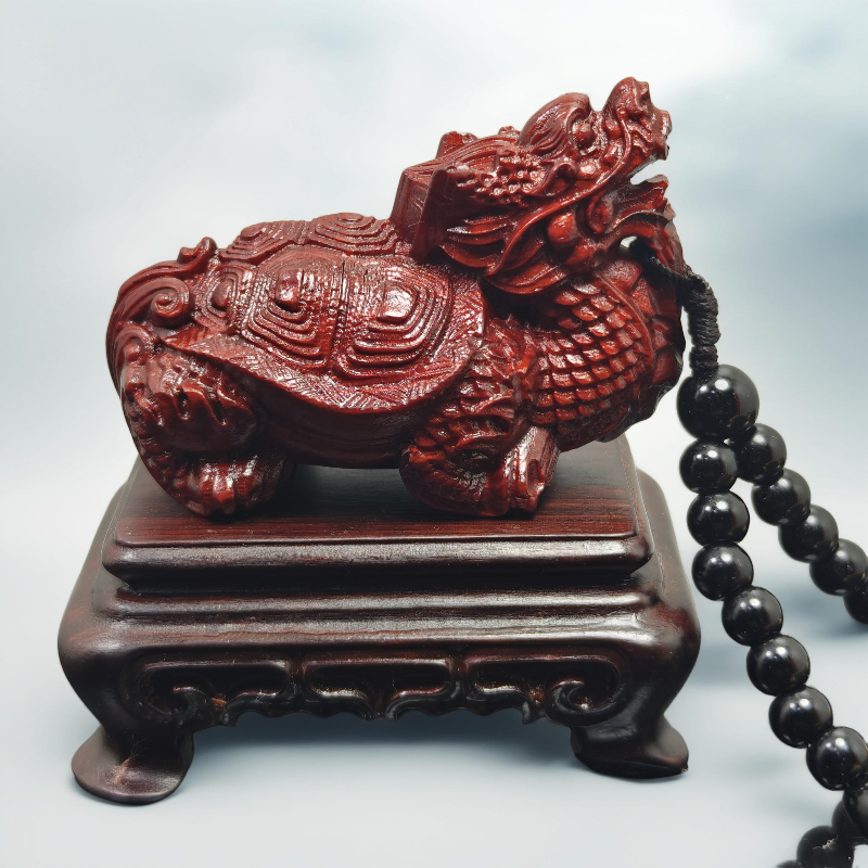 紫檀材质手把件精雕瑞兽龙龟摆件挂件工艺品约6*3.5*3.5厘米