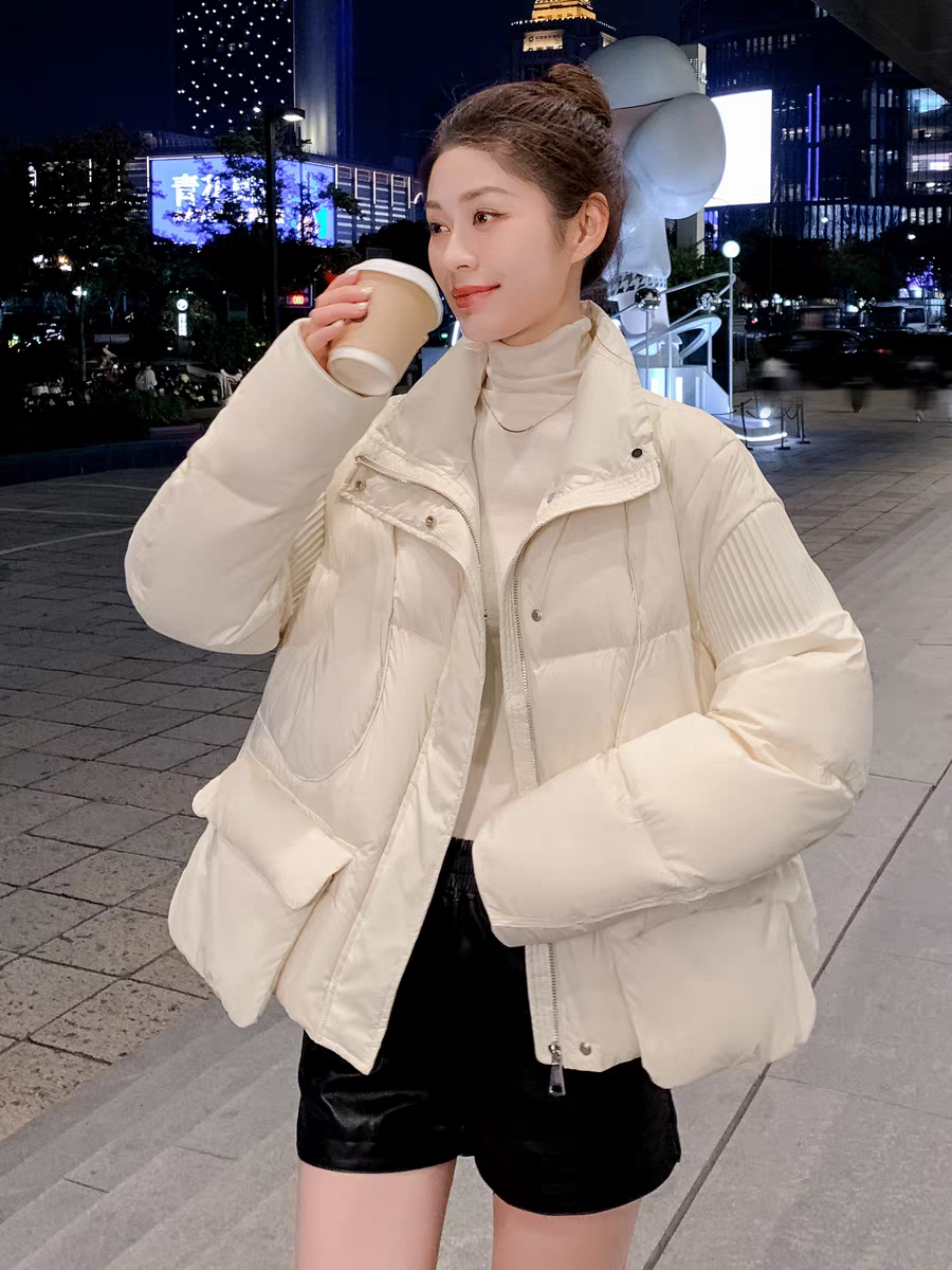 女韩版短款罗纹肩袖羽绒服保暖立领冬季