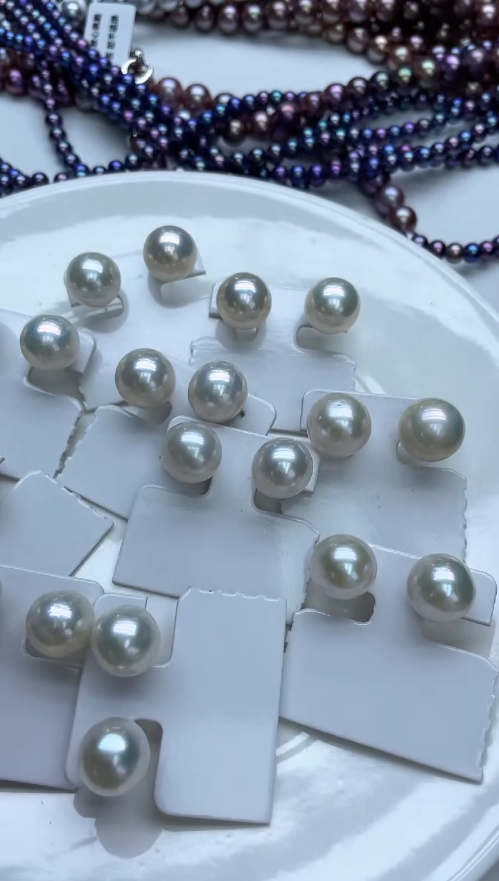 未镶嵌耳饰淡水珍珠12-13mm冷白素钉(多样性发一）