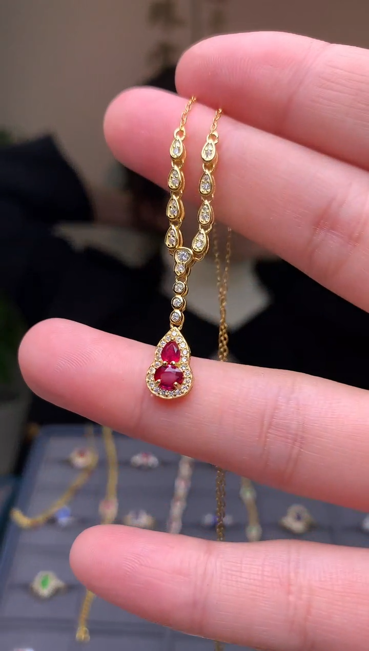银S925镶嵌颈饰红宝石项链