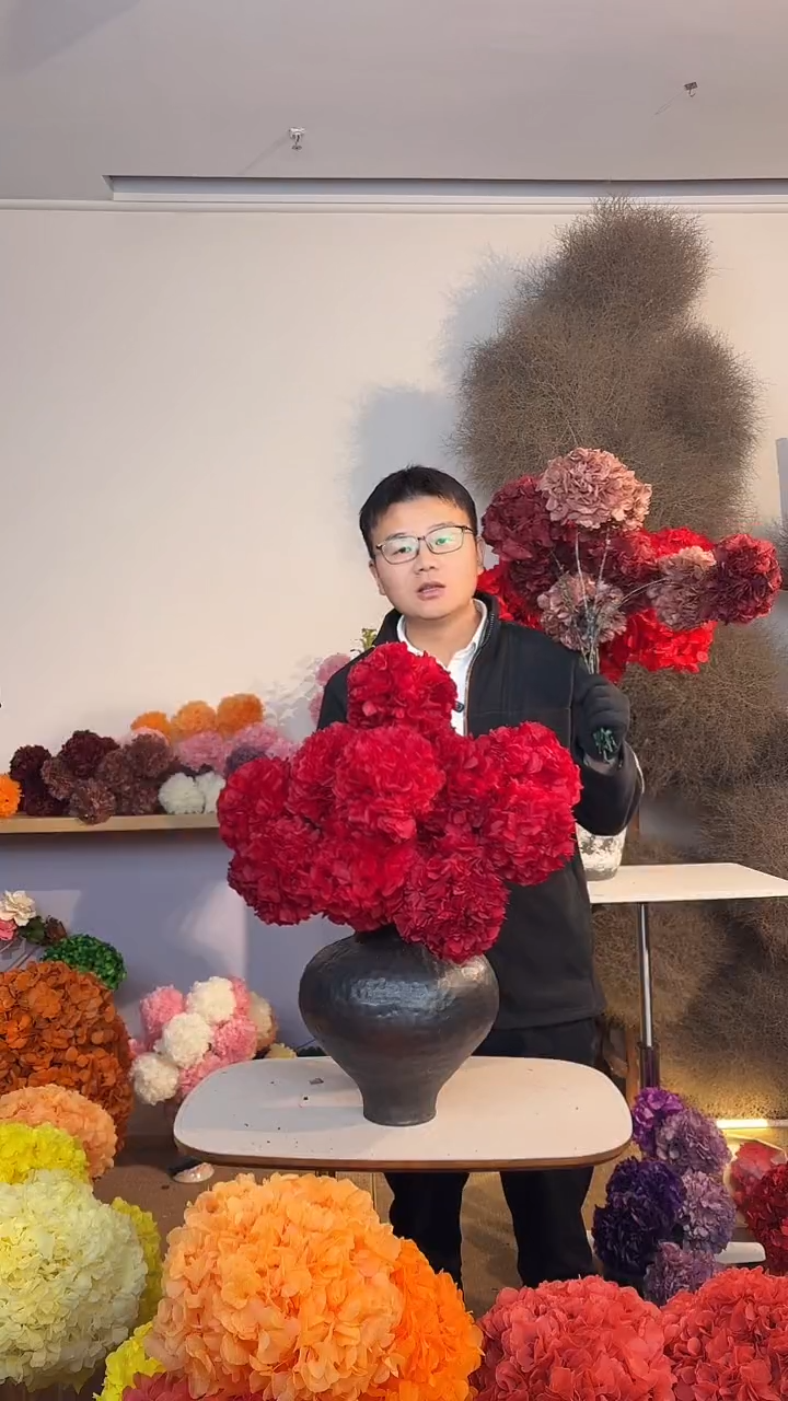  漂色永生绣球小球10枝 正红