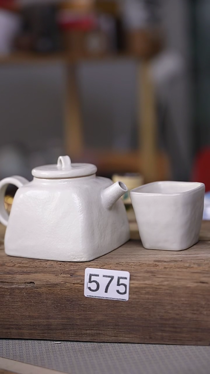 【闪购商品】瓷片丁念 设计师款 白色四方茶壶+主人杯