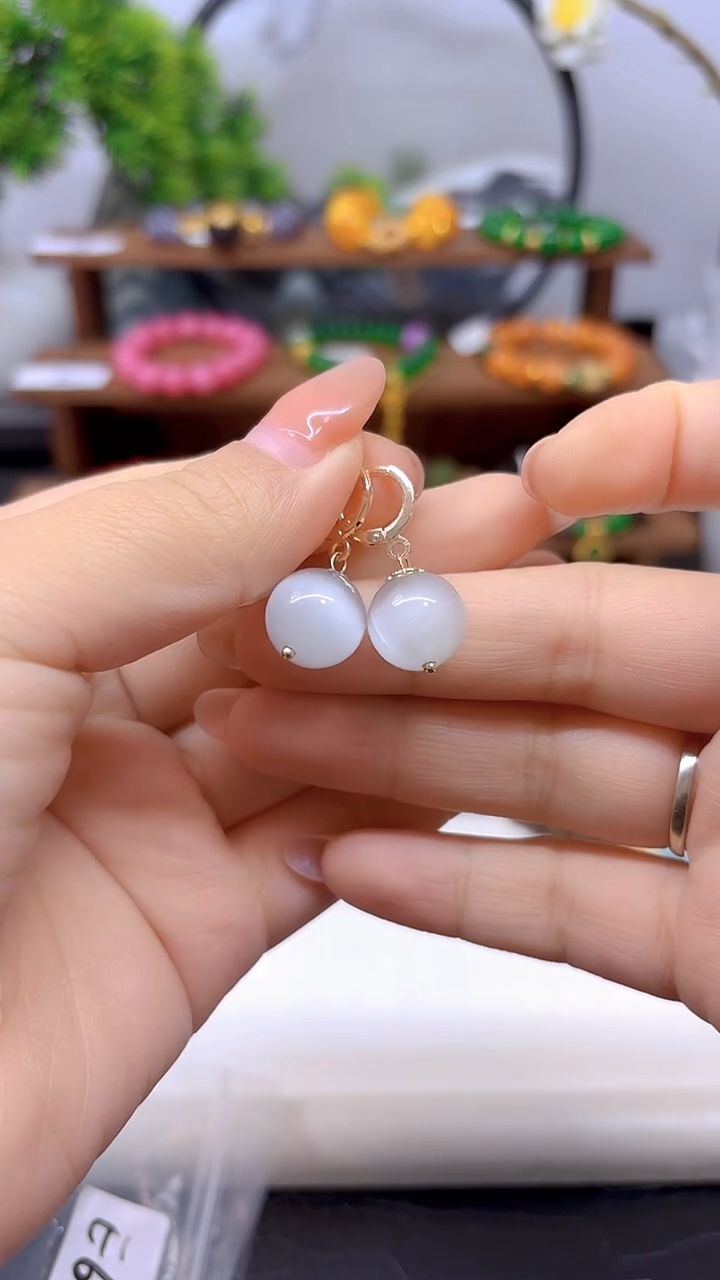 14K金镶嵌耳饰碧玺猫眼E699