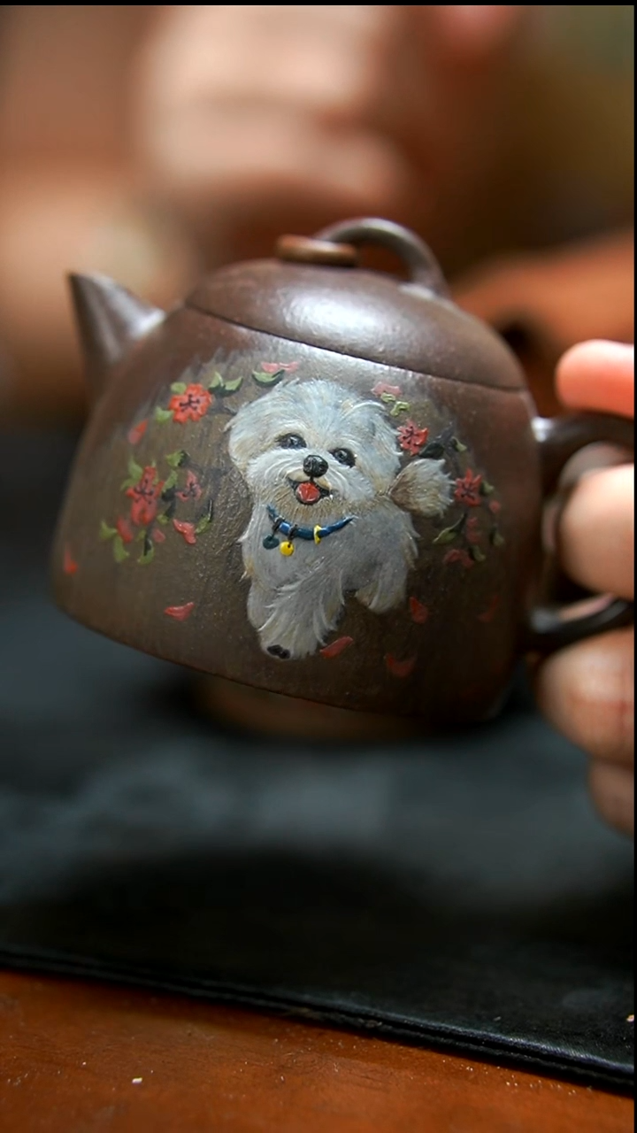 茶壶紫砂天青比熊壶