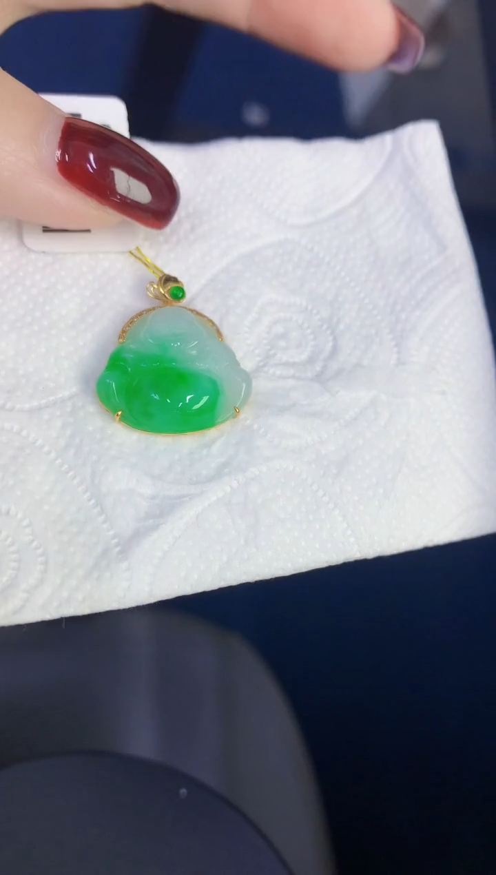 颈饰18K金镶嵌翡翠缅甸天然翡翠A货