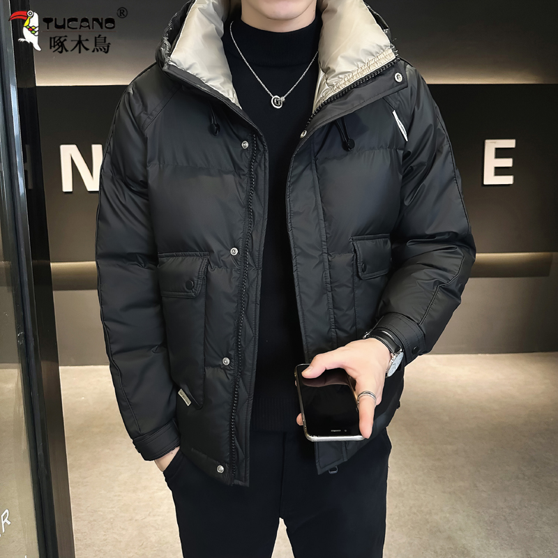 啄木鳥男士潮牌工装连帽休闲痞帅羽绒服冬季时尚加厚新款夹克外套