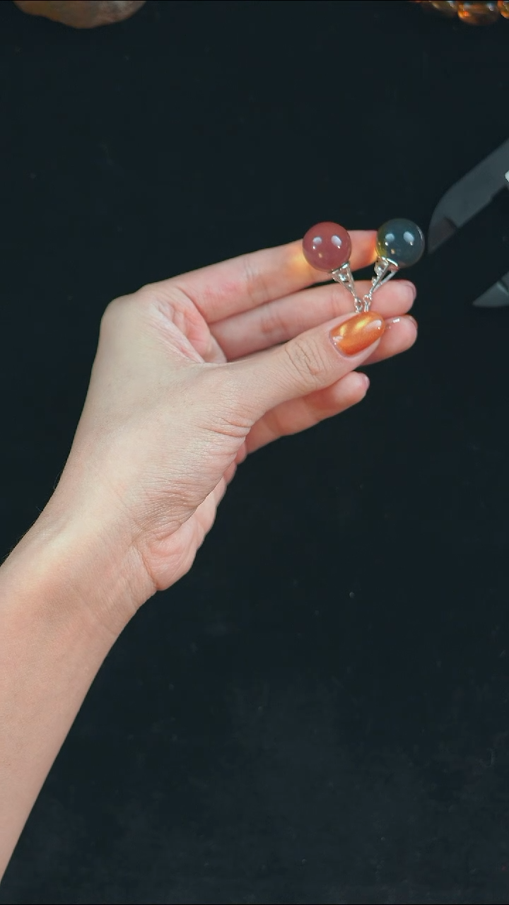 琥珀银S925镶嵌珠宝奇石15mm蓝珀耳钩