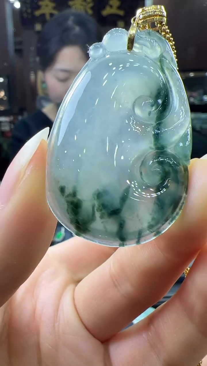 【闪购商品】翡翠挂件18K金镶嵌如意不含链