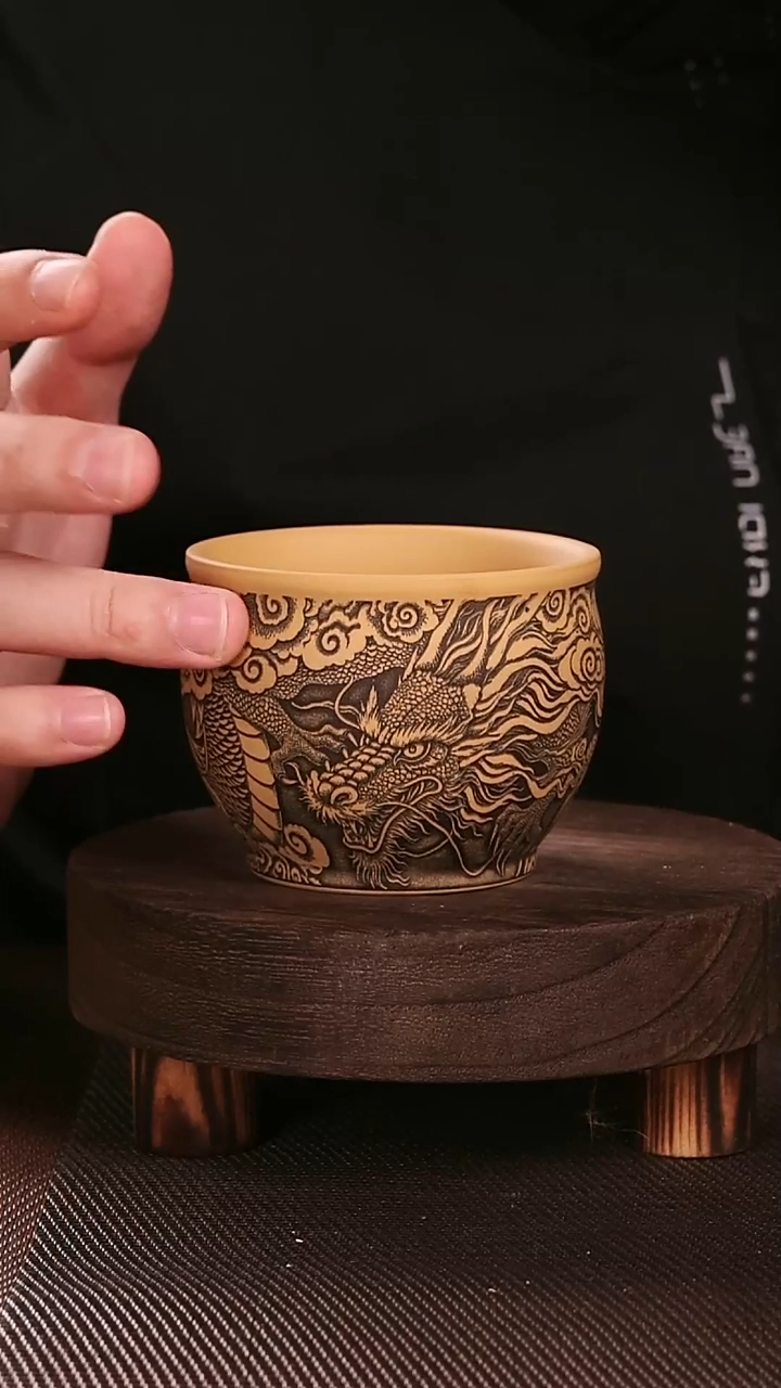 茶杯紫砂紫砂刻绘主人杯 龙行天下